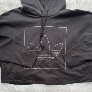 Adidas Rhinestone Embellished Black Cropped Hoodie Sweatshirt